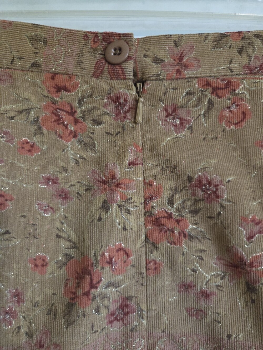 Orvis Tan Midi Skirt with Pink Floral Jacquard - Picture 4 of 6